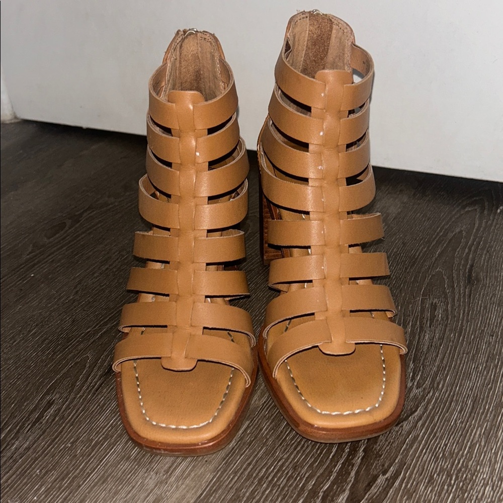 Tan Strappy Gladiator style Heeled Sandals